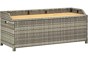vidaXL Gartenbank mit Stauraum Gartentruhe Sitzbank Kissentruhe Kissenbox Truhenbank Auflagenbox Gartenmöbel Bank 120cm Poly Rattan Grau