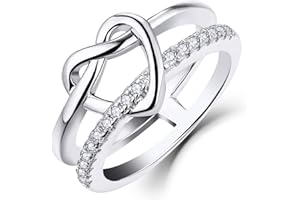 JO WISDOM Mujer Anillo de Compromiso de Plata de ley 925,Anillo Corazón Infinito Amplio con Circonita AAA