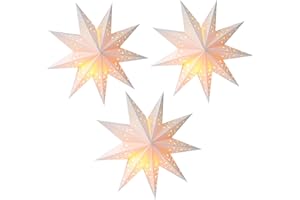 Minkissy White Paper Star Lantern Lampshade Decoration 3D Paper Star Pentagram Lampshade Foldable Lamp Shade for Xmas Wedding Party Home Hanging Decorations 35cm 3pcs