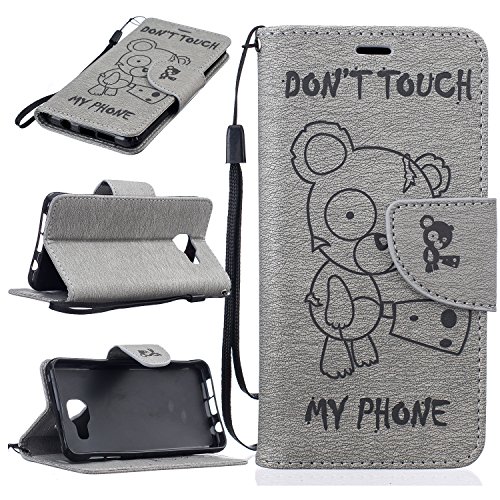 Preisvergleich Produktbild Samsung A5 (2017) Hülle, SpiritSun Ledertasche Schutzhülle für Samsung Galaxy A5 (2017) Folio PU Leder Tasche Case Cover Bookstyle mit Standfunktion und Kredit Kartenfächer (Bär, Grau)