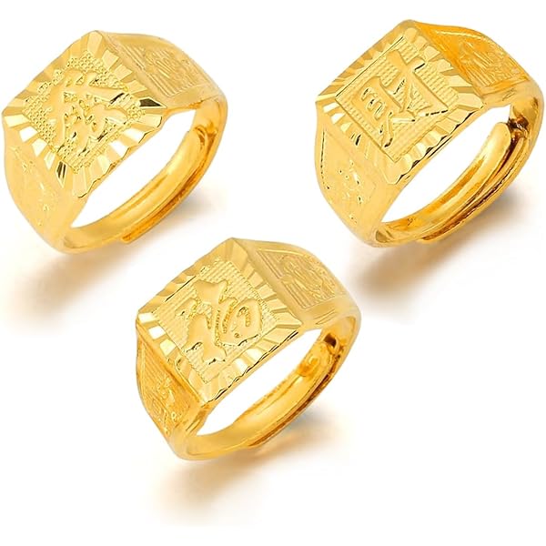 Set Anelli Uomo JeryWe Placcati Oro - Anelli Sigillo Regolabili Con Simboli Fortuna - Foto 5