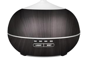 HAPPTWS Airymium Diffusore di Oli Essenziali Ultrasuoni: 400ml Aromaterapia Diffusore Elettrico Diffusore di Aromi Umidificatore con 7 Luci Colorate 4 Impostazione Timer Silenzioso - Grano di legno nero