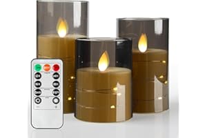 BIQIQI Candela Senza Fiamma a LED, Set da 3 Pezzi di Simulazione Acrilica Tazza di Candela Tremolante con Lampada in Filo di Rame, Lume di Candela Telecomandato con Timer