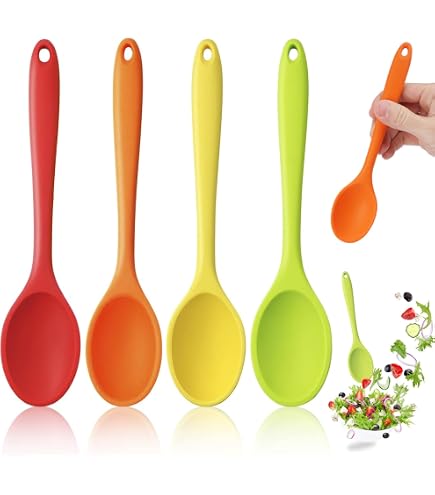 Cuillères En Silicone - Lot De 7 - Colorées - Manche Long - Ustensiles Cuisine