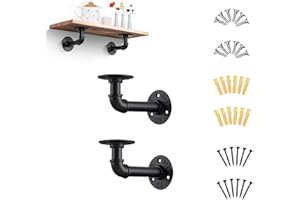 LICPERRON 2 PCS Pipe Shelf Bracket，Industrial Floating Shelf Bracket Heavy Duty Plumbing Pipe Shelf for Scaffold Board Wall Mounted, Black