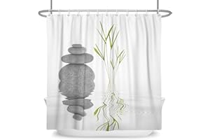 SDOTPMT 140x180cm Basalto Piedras Bambú Hojas Cortina de Ducha Balneario Japonés Tema Zen Meditación Cortina de baño Blanco Fondo Cortina bañera para Baño Poliéster con Ganchos