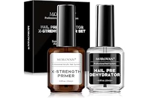 Morovan Gel Primer Unghie Semipermanente: No Burn Fast Air Dry Nail Prep Dehydrator E X-Strength Primer Unghie Superiore Naturale Applicazione In Polvere Acrilica
