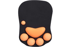 DOBAOJIA Tappetino Mouse con Poggiapolsi, Mouse Pad Ergonomico, Tappetino per Mouse con Zampa di Gatto Carino, in Morbido Silicone, Base Antiscivolo, per casa/ufficio/gioco, Nero e Arancia