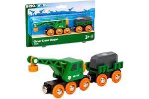 BRIO World Clever Crane Wagon for Kids Age 3 Years Up - Wooden Railway Train Accessories and Add Ons