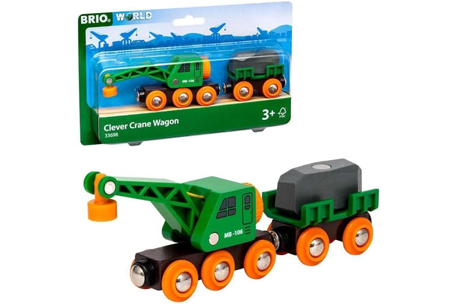 BRIO World Clever Crane Wagon for Kids Age 3 Years Up - Wooden Railway Train Accessories and Add Ons