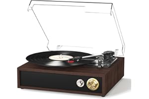 FYDEE Giradischi, con USB per Riproduzione e Registrazione, Bluetooth Bidirezionale, 3 velocità (33/45/78 giri), Altoparlanti stereo integrati, Uscita RCA e Copertura Antipolvere - Ebano