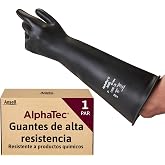 Ansell AlphaTec 87-104 Latex Chemical Protection Gloves, Industry Reusable Gloves, Food Safe, Rubber Work Gloves, Black, Size