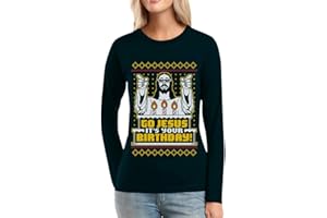 SHIRTGEIL Motivo Natalizio Go Jesus It's Your Birthday Maglia da Donna a Maniche Lunghe