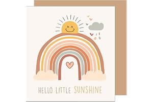 Edition Seidel Kwadratowa kartka z życzeniami z okazji narodzin dziecka, z kopertą, kartka z życzeniami dla niemowląt z sentencją Hello little Sunshine Billet dla chłopców i dziewczynek, tęczowe
