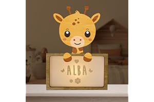 WONDEE Lampada Personalizzata Con Nome - Luce Notturna Bambini Giraffa, Regalo Neonato Maschio e Femmina, Regalo Battesimo Bimbo e Bimba, Regali Personalizzati Bambino e Bambina (include cavo USB C)
