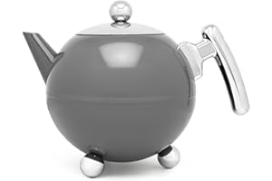 Bredemeijer 101003 Teapot Duet Bella Ronde 1.2L, Cool Grey Chrome, Chromium Fittings, Stainless Steel, 1.2 liters