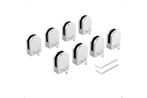 ROFMAPLE Glass Clamps, 8 PCS 10-12mm Adjustable Stainless Steel 304 Glass Bracket Flat Back with Micro-Adjust Screws, Hexagonal Wrench for Balustrade Stair Handrail