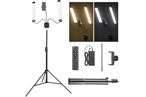 AMBITFUL AL-20 Doble Brazo Relleno luz LED, 40W 3000K-6000K (± 200K), con Pantalla LCD y Control Remoto, para Maquillaje de Belleza, manicura, Tatuaje, Tatuaje de Cejas (AL-20+Soporte de luz)