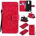 Produktbild K10 2017 hülle,LG K10 2017 Handyhülle,LG Mobile K10 (2017) Leder Wallet Tasche Brieftasche Schutzhülle ,Lonchee Sonnenblumen geprägten Muster Design Hochwertige PU Leder Folio Tasche Case Hülle im Bookstyle mit Standfunktion Kredit Kartenfächer (Rote)