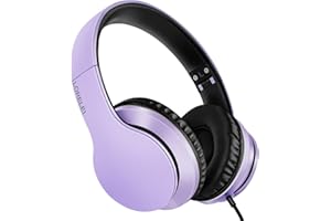 LORELEI X6 - Cuffie over-ear con microfono, leggere, pieghevoli e portatili, con bassi stereo e cavo da 1,45 m, senza groviglio, cuffie cablate per smartphone, tablet MP3/4 (viola-nero)