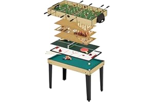 KANGUI Table de Jeux 10 en 1 - Baby Foot - Billard - Ping Pong - Hockey - Bowling - Cartes - Structure Bois - Accessoires Inclus