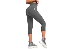 Walifrey High Waisted Capri Leggings for Women UK with Pockets ，3/4 Length Opaque Gym Leggings for Yoga Workout