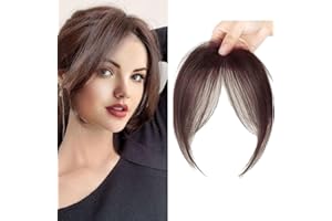 XFSRG Frangia Clip Capelli Veri Natural 3D Frontale Frangia Posticci Remy Human Hair Bang con Tempie per Donne(Marrone scuro)