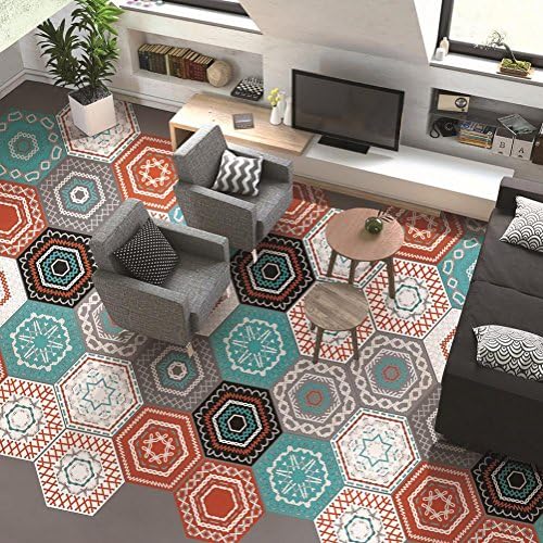 KKYLOVEJ 1 Set 10 Pcs Creative Simulation Retro Tile Hexagonal Sticker Mat Designs Bathroom Kitchen Home Skid-proof Film Floor Stickers DIY Stitching Wall Decals Multicolor Optional , C-5 Set