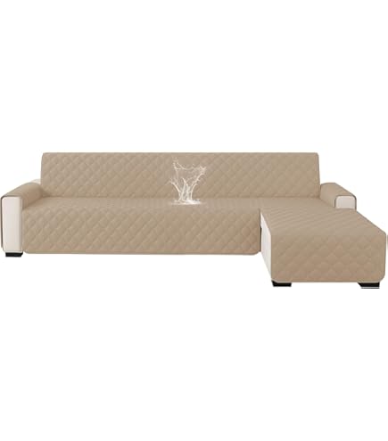 Ystyle Waterdichte Bankhoes Hoekbank 4 Zits(L-Vorm 280cm), Omkeerbaar Rechter/Linker Universele Peninsula Sofa Cover L Shape, met Armleuningen, Bankovertrek Tegen Dierenharen, Beige