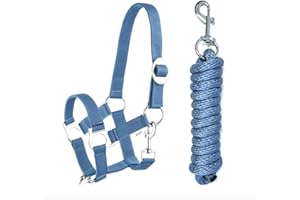 JA HORSE Kit de longe de laisse avec mousqueton réglable Licol de cheval, cheval en bois, corde de fixation (mousqueton bleu, poney)