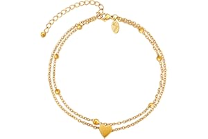 VICKWOOD Anklet for Women Stainless Steel Waterproof Extra Long 21 cm to 30 cm 18 K Gold-Plated Heart Anklet in Gold/Rose Gold/Silver/Black Gift for Women