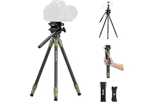 Cayer CH10L Treppiede in fibra di carbonio con mini testa fluida S1, treppiede da tavolo compatto da 28", fotocamere mirrorless, videocamera, webcam per telefono cellulare