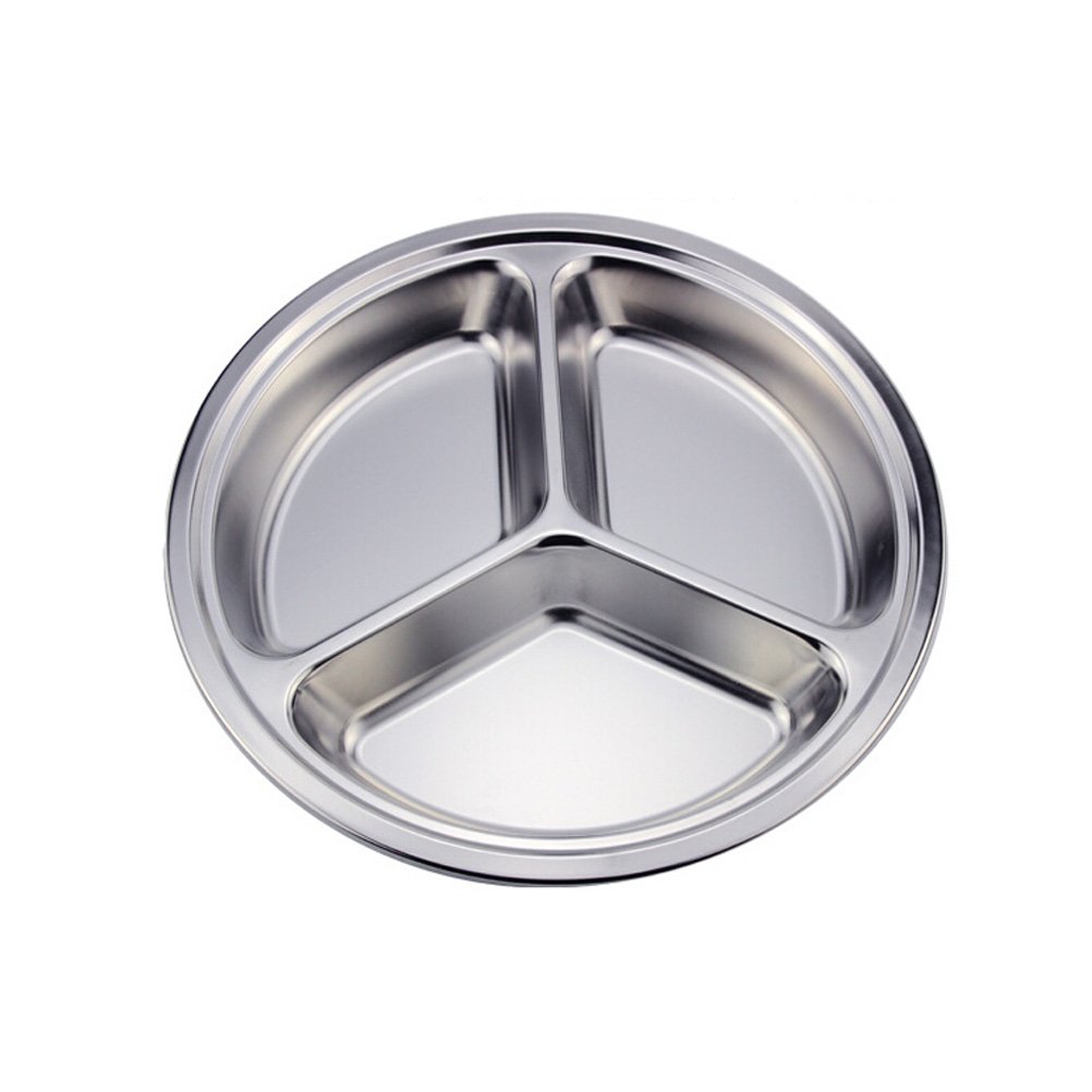 AmgateEu Divided Dish Tableware Stainless Steel Dinner Plate 3 Sections