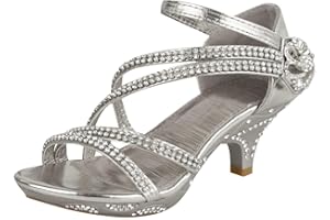 FASHION THIRSTY Girls Party Shoes Children Toddler Little Big Kid Diamante Low Heel Party Bridesmaid Wedding Shoes Evening Parties Occasion Comfort Heeled Strappy Dress Shoe Cushioned Footbed Mary Jane Princess Shoes