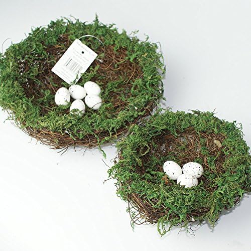 Imaly Decor Easter Artificial Two Faux Natural Moss,Rattan and Twig Bird's Nest for Arts and Crafts