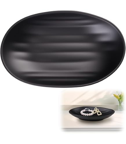 Lhbwhiz Zwarte sleutelschaal, ovaal sieradendienblad, voor sleutels, horloges, armbanden, munten, badkamer, cosmetica, opslag, bord, fruitschaal, dinerbord, decoratieve schaal (21,1 x 11 x 4,3 cm