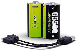 VERICO LoopEnergy Größe C, Baby, CR14-2er Pack, 5500mWh / 3700 mAh, Schnellladung via USB-C Anschluss in ca. 2 Stunden, Li-Ion Akku, inklusive 1 x Ladekabel Typ A auf 2 x Typ C