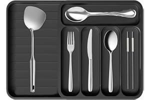 YIWONFU Portaposate da Cassetto 6 Scomparti Scalabile, Porta Posate Cucina Cassetto Organizer Cassetti Cucina per Cucchiai, Forchette, Coltelli, 58,9 x 34,3 x 5,1cm