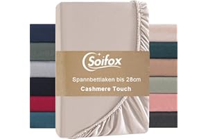 ‎SOIFOX Soifox Spannbettlaken 180x200cm Winter - Beige Jersy Thermo Fleece Bettlaken 200x200 wie Biber, Kuschelig Flauschig Cashmere Touch Bettlaken für Boxspringbett Topper Matratze mit Gummizug