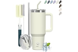 BIGRD Kubek termiczny 40 oz, izolowana butelka termiczna, podwójna walled ze stali nierdzewnej, szczelna filiżanka z uchwytem i słomką, zestaw do czyszczenia, kolor beżowy