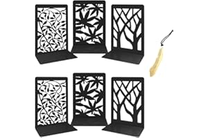 Iycnkok Sujetalibros Sujeta Libros Estantería de Metal - Soporte Libros Diseño de Hoja/árbol, Ideal para Oficina, Escuelas, Decoración Escritorio, Infantil, 3 Pares Negro