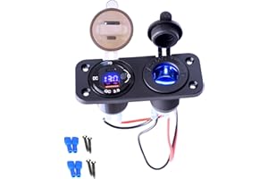 Etrogo Auto USB PD Steckdose Zigarettenanzünder Einbausteckdose 12V 24V mit QC3.0 USB PD TYPE-C Ladegerät mit Digitale LED Anzeige Unabhängigem Schalter Wasserdicht für Auto Boot Marine Motorrad LKW