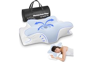 HUIFOO Poduszka szyjna z pianki memory, ergonomiczna poduszka szyjna, ergonomiczna poduszka ortopedyczna, dla osób śpiących na boku (62 x 41 x 13 cm) z oddychającą poszewką na poduszkę (niebieska)