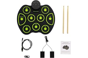 LOCISNEOUTLET Locisne Kit de Batterie électronique Portable plaiable kit de Batterie électaronique enraoulable avec 9 Pads de Batterie, 2 pédales, Cadeau d'anniversaire de Noël (sans Haut-parleurs)