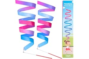 Cikyner Nastri da Danza, 2 Fasce da Colorate Nastro per Ginnastica Ritmica con Bastone, Nastri di Ballo per la Scuola e Il Gioco a casa, Ideale per Le Ragazze alla Festa di Compleanno