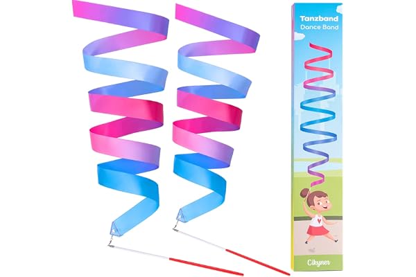 Cikyner Ruban de Gymnastique Enfant, 2 Bandes Rubans de Danse colorées avec bâton, Bande Arc-en-Ciel pour Enfants pour Le Jeu à la Maison, idéal pour Les Filles Lors de la fête d'anniversaire