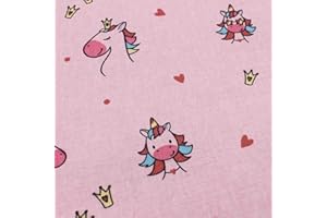 VmG-Store 1m Tela de algodón para coser, 100 % algodón, no se vende por metros, tela infantil (unicornio y corazones Bb003)