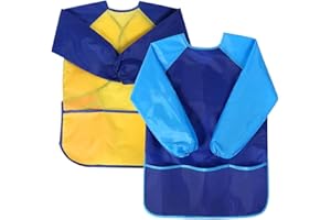 Zulbceo Kids Art Apron 2 Piece Set, Waterproof Art Painting Apron for 3-8 Years Painting, Cooking, Eating, Crafting, Water Play