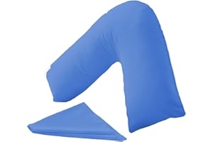 KANAK V Shaped Pillowcase Plain Polycotton Back & Neck Support V Pillow cover Orthopaedic/Pregnancy/Nursing Pillow Case Cover Only (Mid Blue)