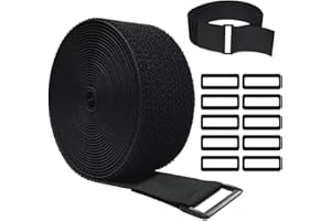 WSZJINB Regulowane paski kablowe z klamrami, długość swobodnego cięcia, opaski kablowe wielokrotnego użytku, pasek zabezpieczający na rzep do porządkowania kabli, organizator przewodów, czarne (5m x 5cm, czarny)